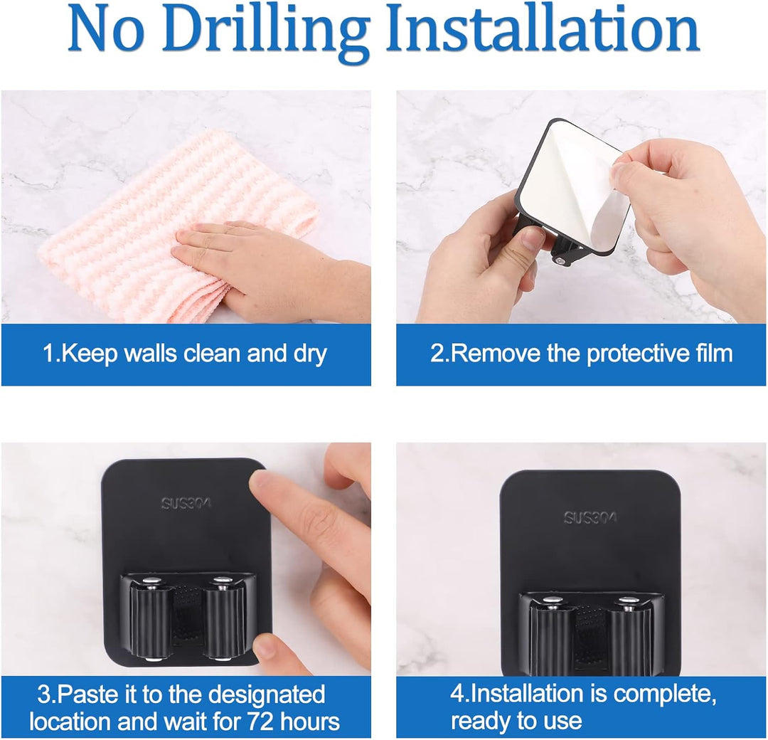 Besenhalterung Wand, 3 Stück Edelstahl Besenhalter Selbstklebend, KüChenorganizer Haken Ohne Bohren,