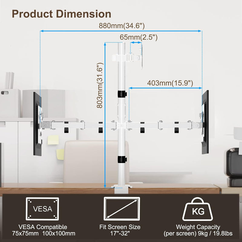 PUTORSEN Monitor Halterung 3 Monitore für 17-32 Zoll Flach & Curved Bildschirm, 80cm Stange Monitor
