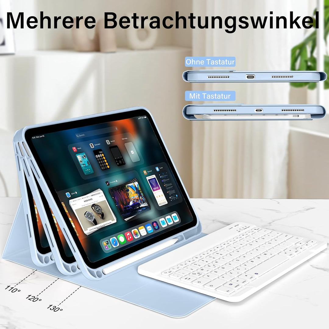 aoub Hülle mit Tastatur für iPad (A16) 11. Generation/10. Generation 10,9" Blau, Blau