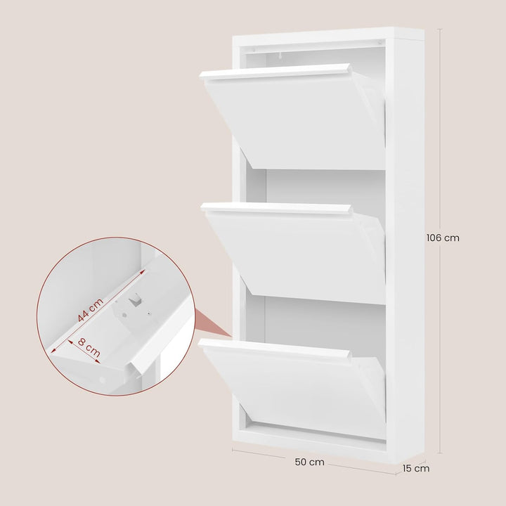 WOLTU Schuhschrank mit 3 Klappen, Schuhregal geschlossen, Schuhkommode schmal, aus Metall, für Flur