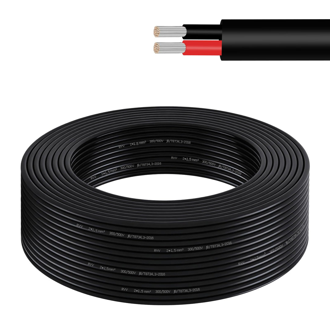AOHEWEI 5 Meter 16AWG 2-adriges Kabel, 2x1,5 mm² flexibles verseilte verzinnte Kupferkabel, 5V/12V/2