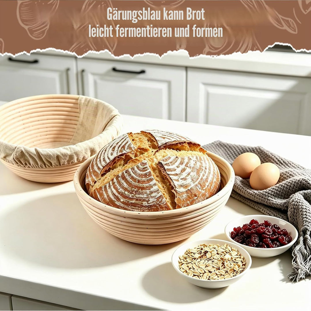 Gärkörbchen Set 2-teilig, Gärkörbchen Rund 23 cm Leinenfutter, Gärkorb Brot | Waschbares Leinen, aus