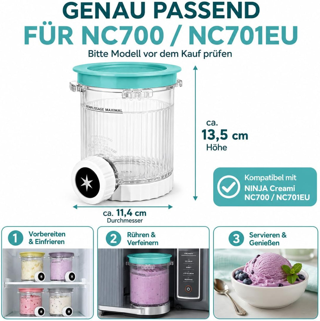 2er Pack Ninja Swirl Creami Eisbehälter | 480 ml Gefrierbehälter für NC700 & NC701EU Serie | Mit int
