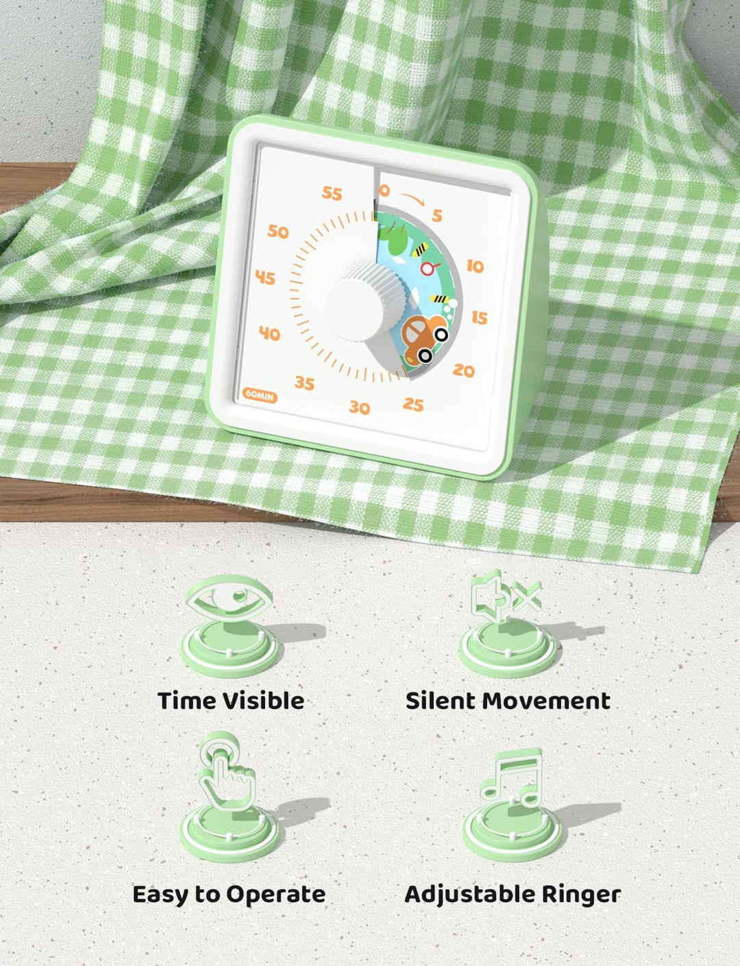 LIORQUE Visueller Timer für Kinder, 60 Minuten visueller Countdown-Timer für Klassenzimmer, Kochen u