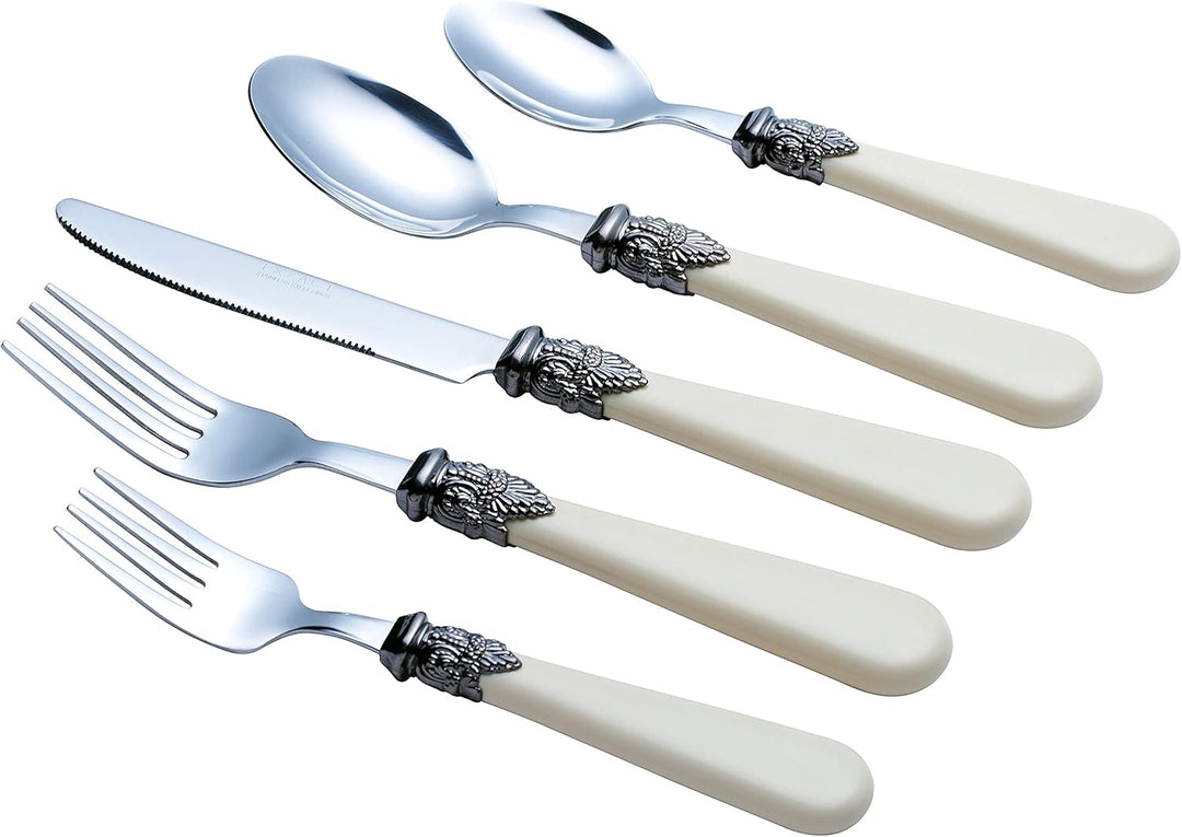 EXZACT Elfenbein Creme Besteck Set 20 Stück, Edelstahl mit detaillierten Griff, traditionelle, elega