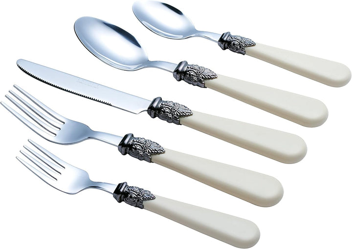 EXZACT Elfenbein Creme Besteck Set 20 Stück, Edelstahl mit detaillierten Griff, traditionelle, elega
