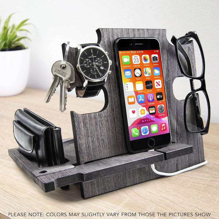 Personalisierte Dockingstation, Smartphone-Ständer - Nachttischhalter aus Holz, Geschenkidee für Män