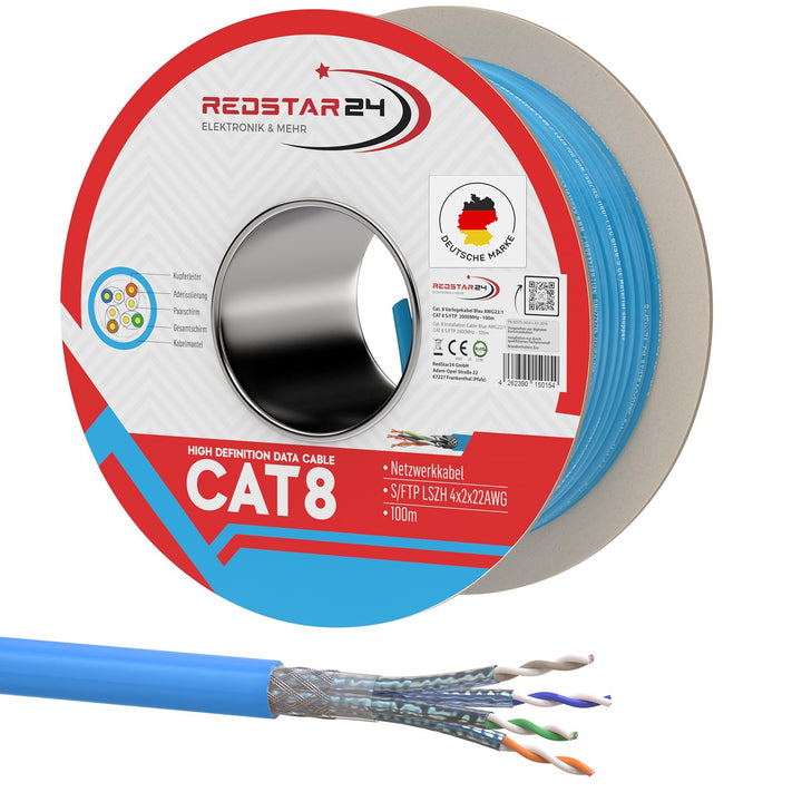100m CAT 8 Verlegekabel Netzwerkkabel CAT8.1 LAN Halogenfrei Installationskabel CAT8 Kabel Netzwerk
