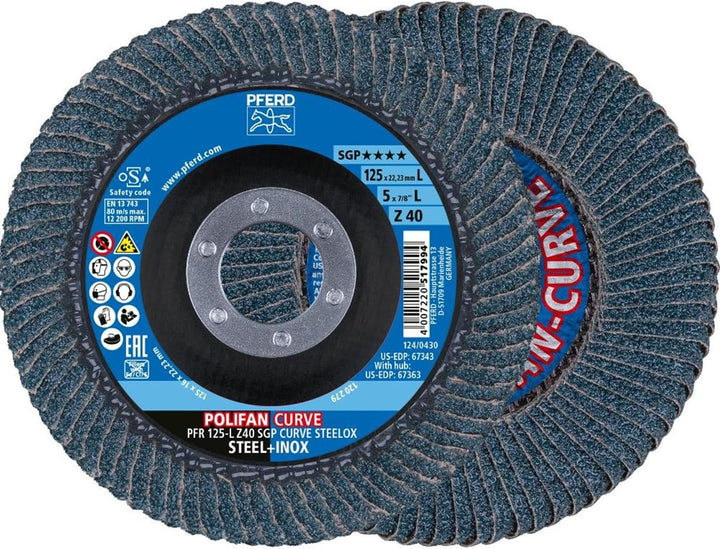 PFERD Fächerscheibe POLIFAN CURVE 2 Stück | Ø 125 mm, Breite L (14 mm), Z40, SGP STEELOX | 69398196