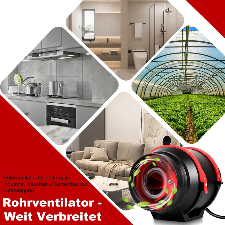 Rohrventilator 150mm mit Fernbedienung und Rückstauklappe – 540m³/h Luftzirkulation, 2-Gang Regler f