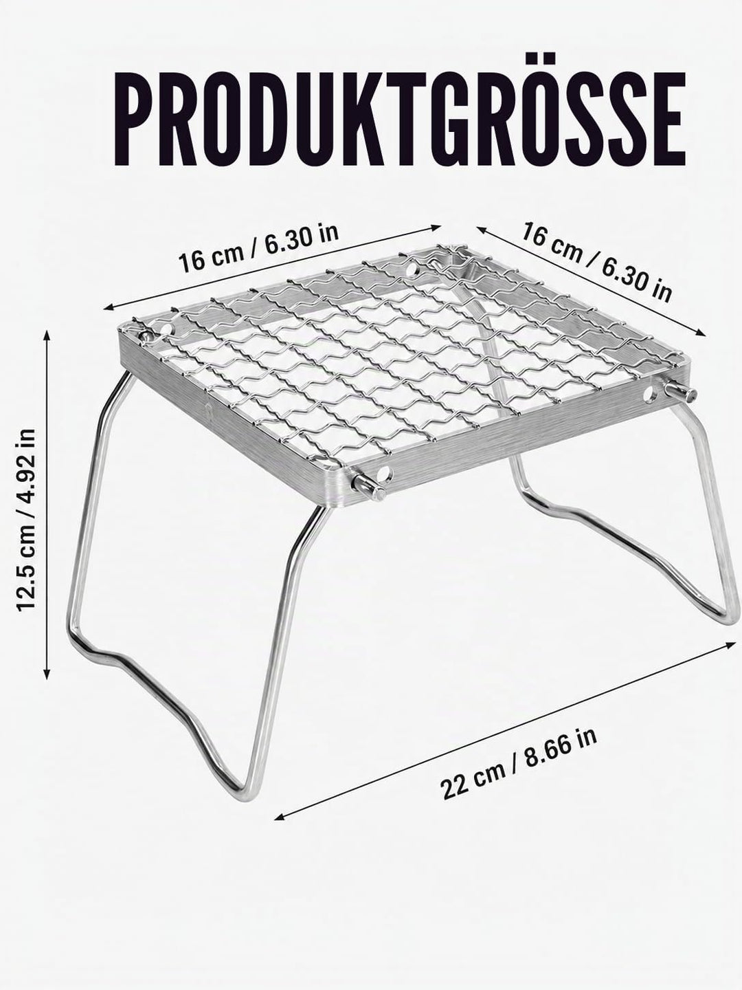 Campinggrills, Klappbarer Grillrost, 16 x 16 cm Lagerfeuergrill, tragbarer Lagerfeuergrill, silberfa