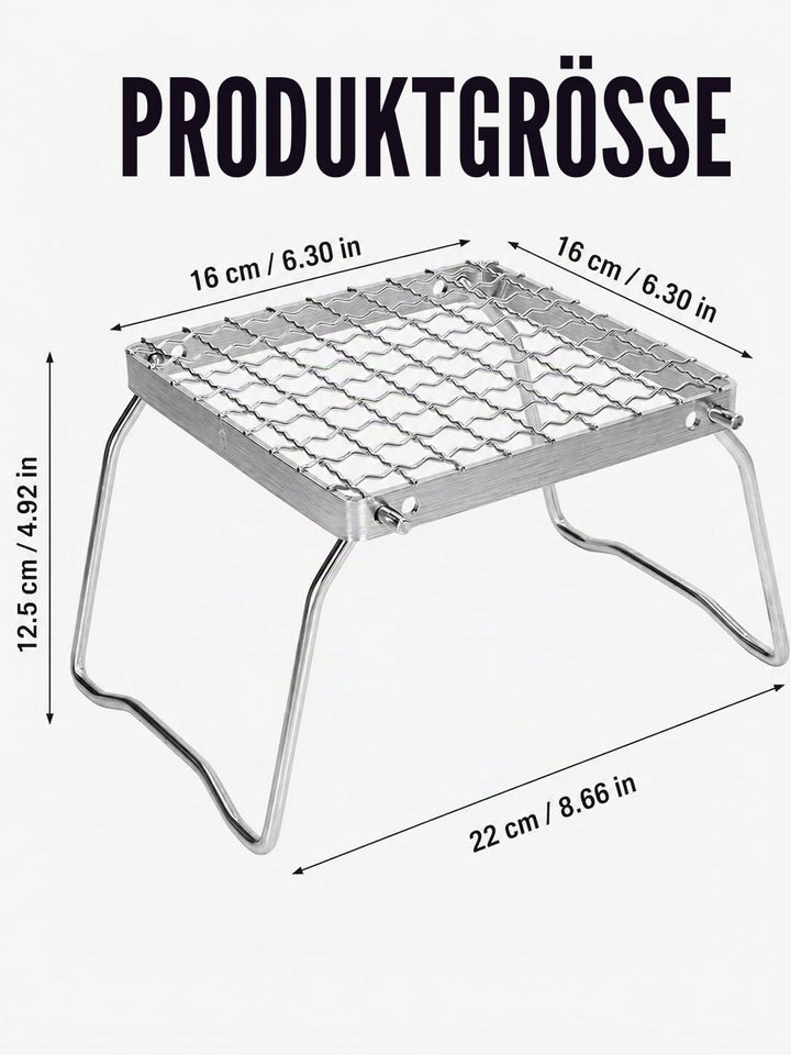 Campinggrills, Klappbarer Grillrost, 16 x 16 cm Lagerfeuergrill, tragbarer Lagerfeuergrill, silberfa