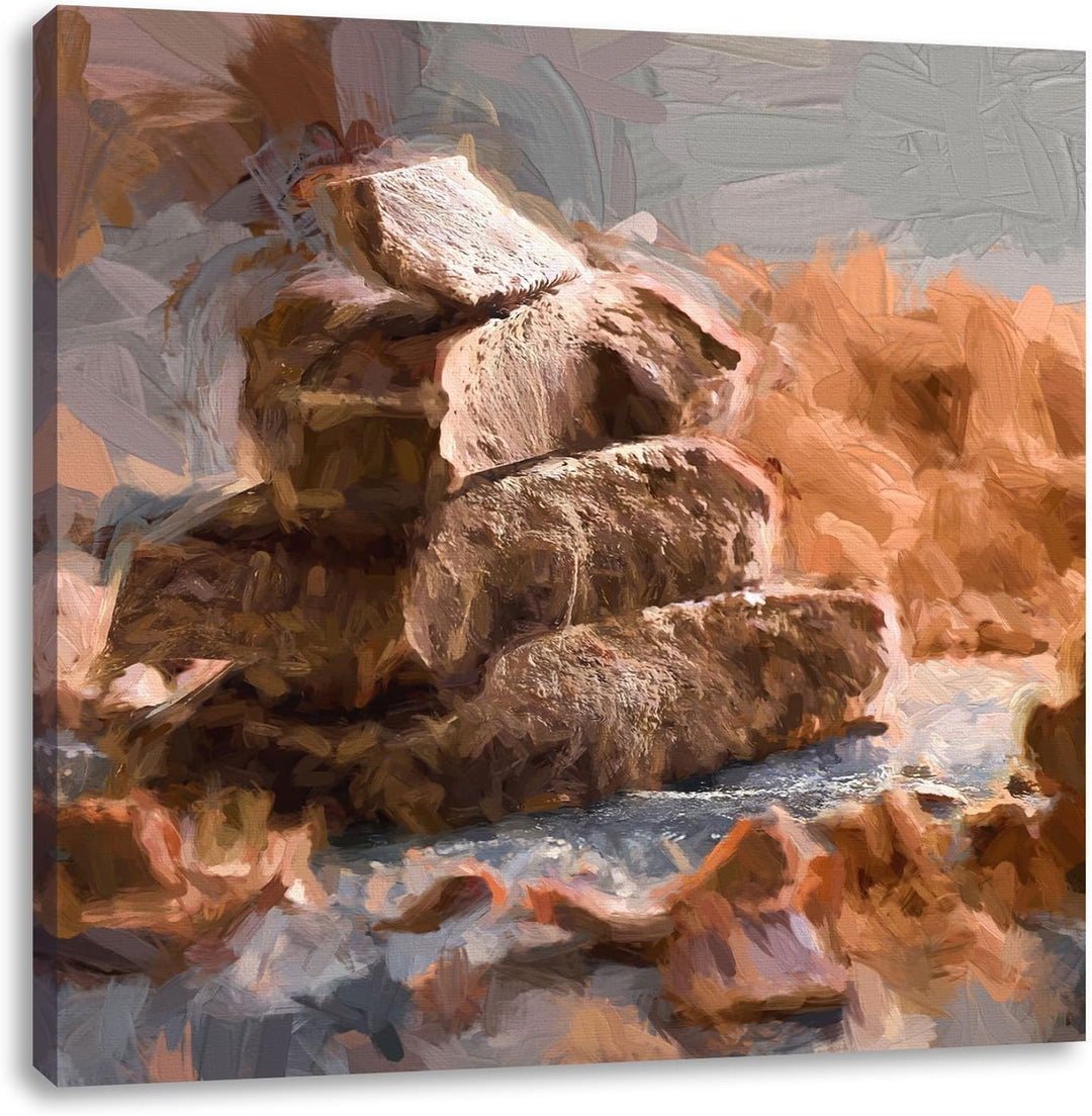 Pixxprint Dunkle Schokoladenraspeln als Leinwandbild/Grösse: 70x70 cm/Wandbild/Kunstdruck/fertig bes