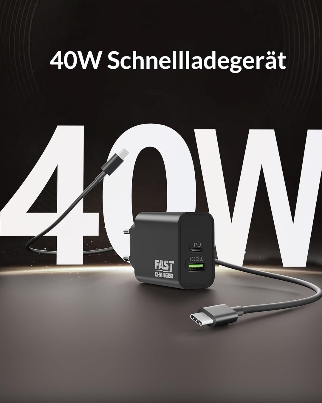 45W USB C Ladegerät, 2-Port Handy Schnellladegerät PD/PPS Mehrfach Netzteil, Kabel USBC Schnellladek