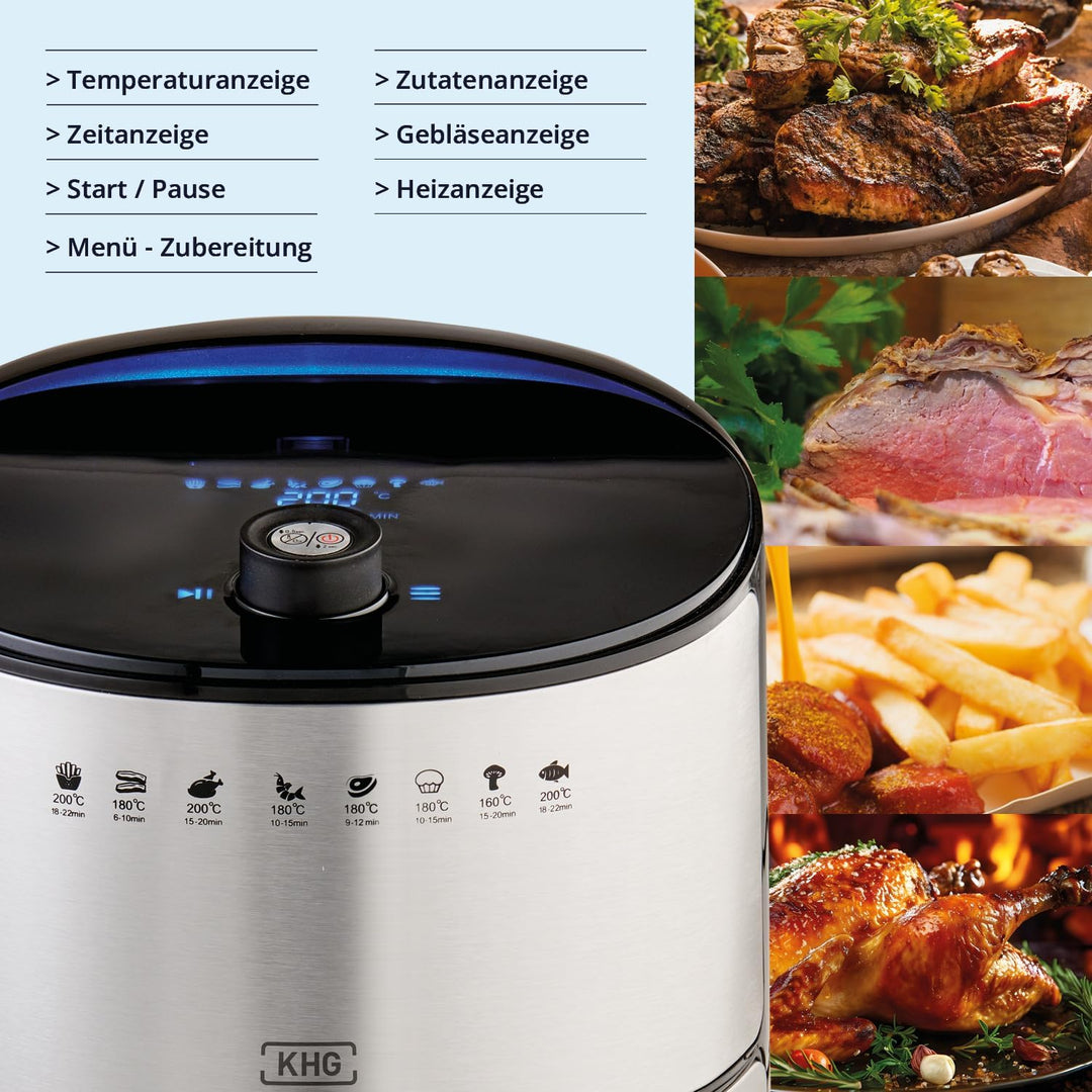 KHG Heissluft-Fritteuse Airfryer HLF-3200 silber 3,2 Liter herausnehmbarer Frittierkorb 1500 Watt Ti