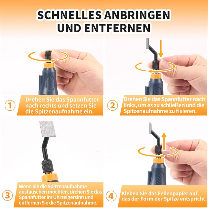 Hubschleifer, variable Drehzahl und USB-Aufladung mit LED-Licht, Stiftschleifer mit 6 Schleifköpfen,