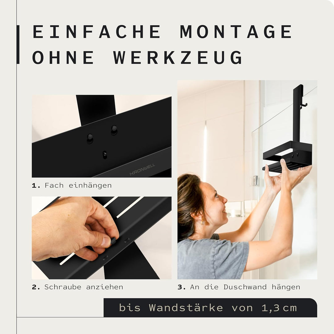 Duschablage zum Hängen - rostfrei + 2 zusätzliche Haken - Duschregal zum Hängen - Duschkorb hängend