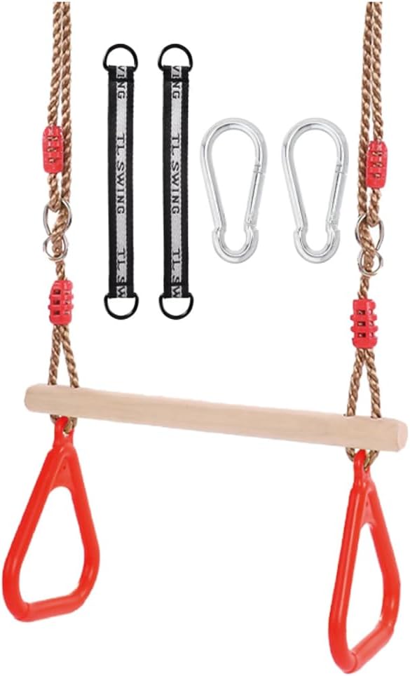 Morwealth Multifunktions Kinderholz Trapeze Schaukel mit Kunststoffringen Turnringe Ringe zum Aufhän