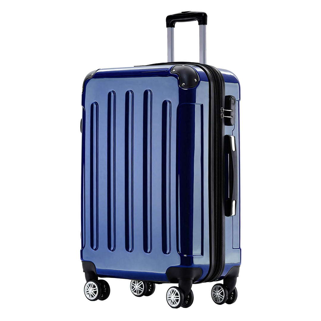 BEIBYE Hartschalen Koffer Trolley Rollkoffer Reisekoffer 4 Zwillingsrollen Polycabonat (Blau, 66cm -