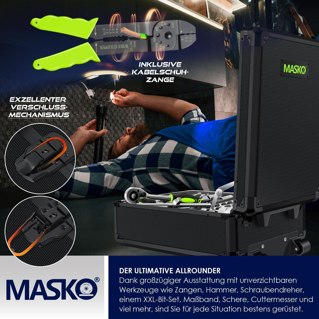MASKO® Werkzeugkoffer 1400-teilig gefüllt | Werkzeugset im Aluminiumkoffer | Werkzeugkasten mit Roll