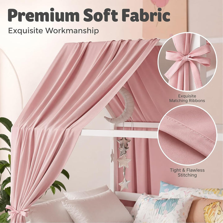 2 Stück Hausbett Himmel Set, Musselin Betthimmel für Kinderbett, weicher &amp; atmungsaktiver Baldachin