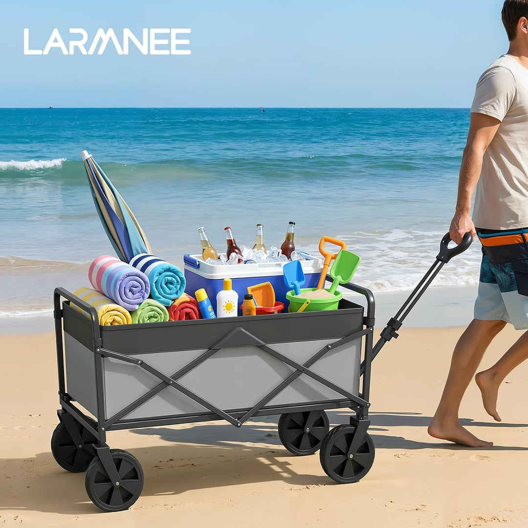 LARMNEE Faltbarer Handwagen, Gartenwagen, tragbarer Campingwagen mit verstellbarem Griff und 4 verst