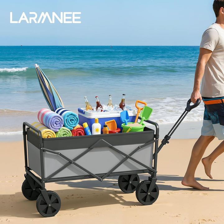 LARMNEE Faltbarer Handwagen, Gartenwagen, tragbarer Campingwagen mit verstellbarem Griff und 4 verst