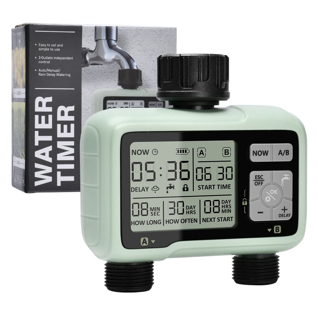 johgee Bewässerungscomputer 2 Anschlüsse, Bewässerungssystem, Bewässerungstimer Gartenschlauch Timer