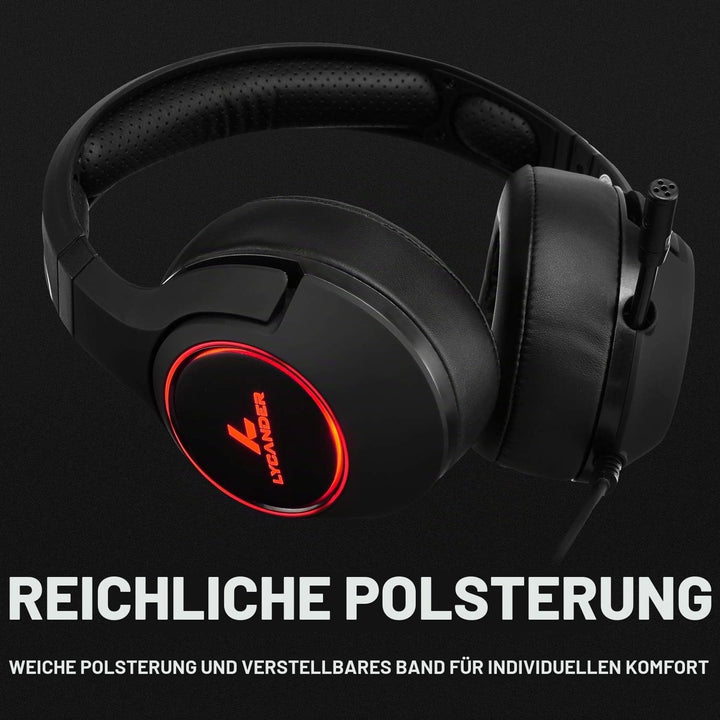 LYCANDER Gaming-Headset mit Mikrofon und LED-Licht, 3,5 mm Eingang, für PC, PS4, Xbox One, Nintendo
