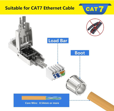 VCELINK RJ45 Stecker Werkzeuglos für Verlegekabel Cat7 Cat6A Netzwerkstecker Werkzeuglos Feldkonfekt