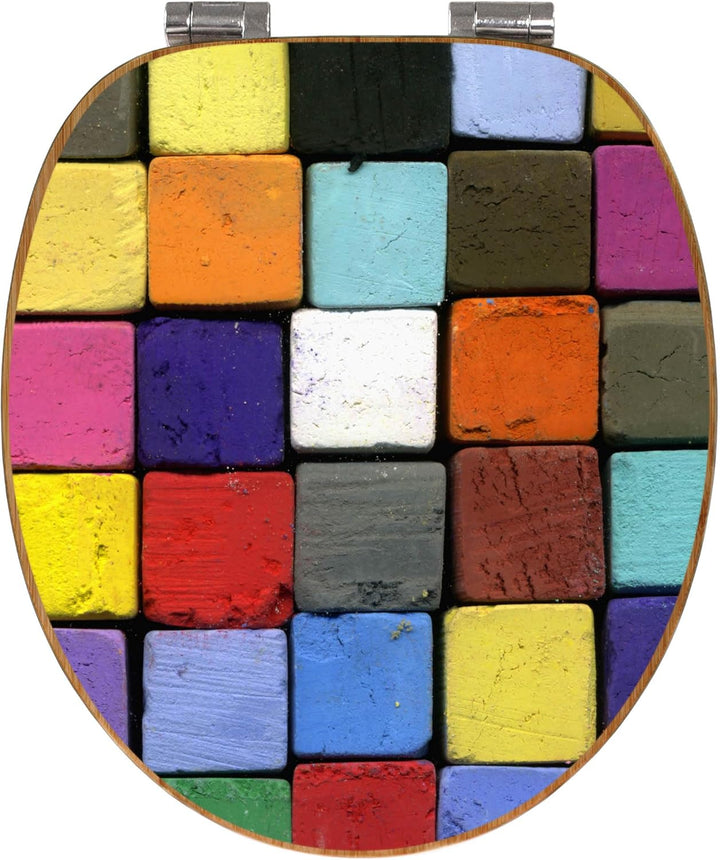 banjado® Design WC Sitz Bambus Absenkautomatik mit Motiv Bunte Kreide/Toilettendeckel mit Absenkauto