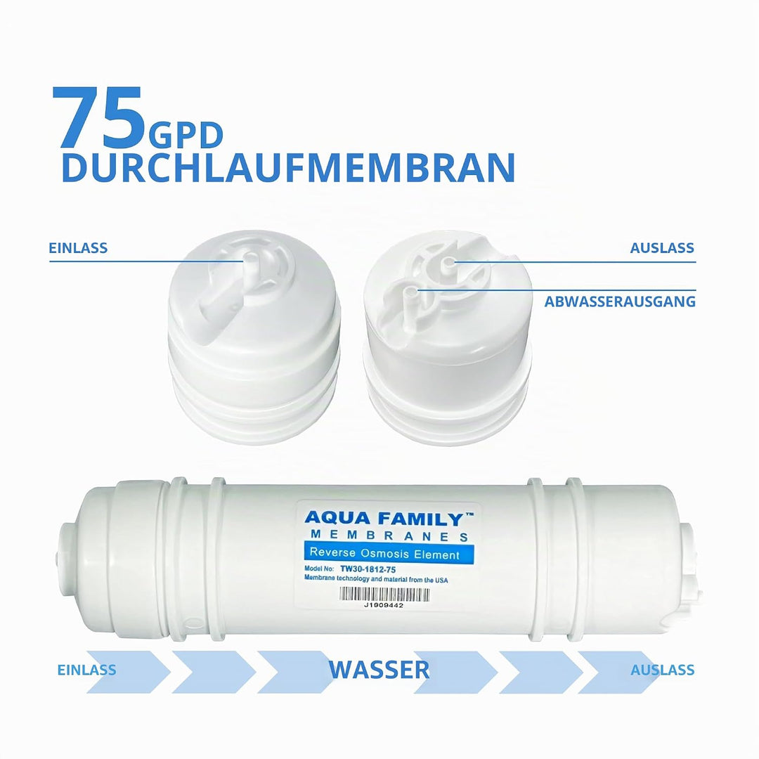 Depurtek | MOON75 6-Stufen Umkehrosmoseanlage | 75 GPD Membran | Überlastpumpe und Manometer | Remin