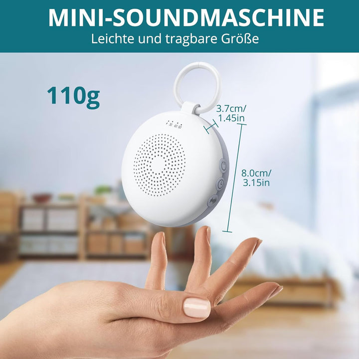 White Noise Machine Mini-Soundmaschine mit 12 Beruhigende Geräusche 3-Timer Memory-Funktion USB-C Wi