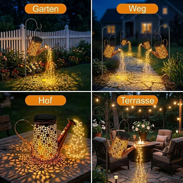 FLSEPAMB 2 Stück Solar Giesskanne mit Lichterkette Aussen Gartendeko, IP65 LED Solar Giesskanne mit