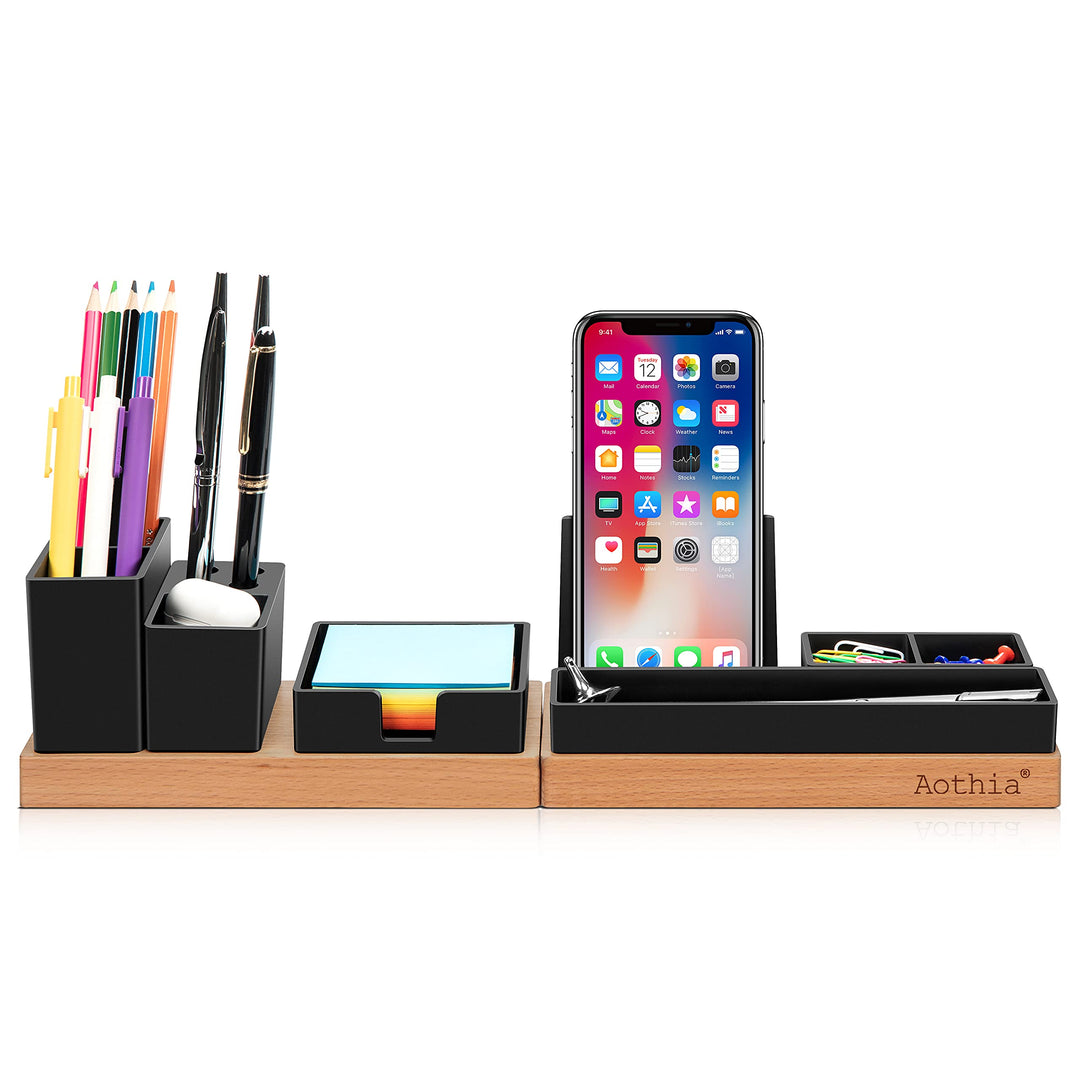 Aothia Schreibtisch Organizer Tischorganizer Holz-Büro Organizer-Verstellbarer Stifthalter, Telefons