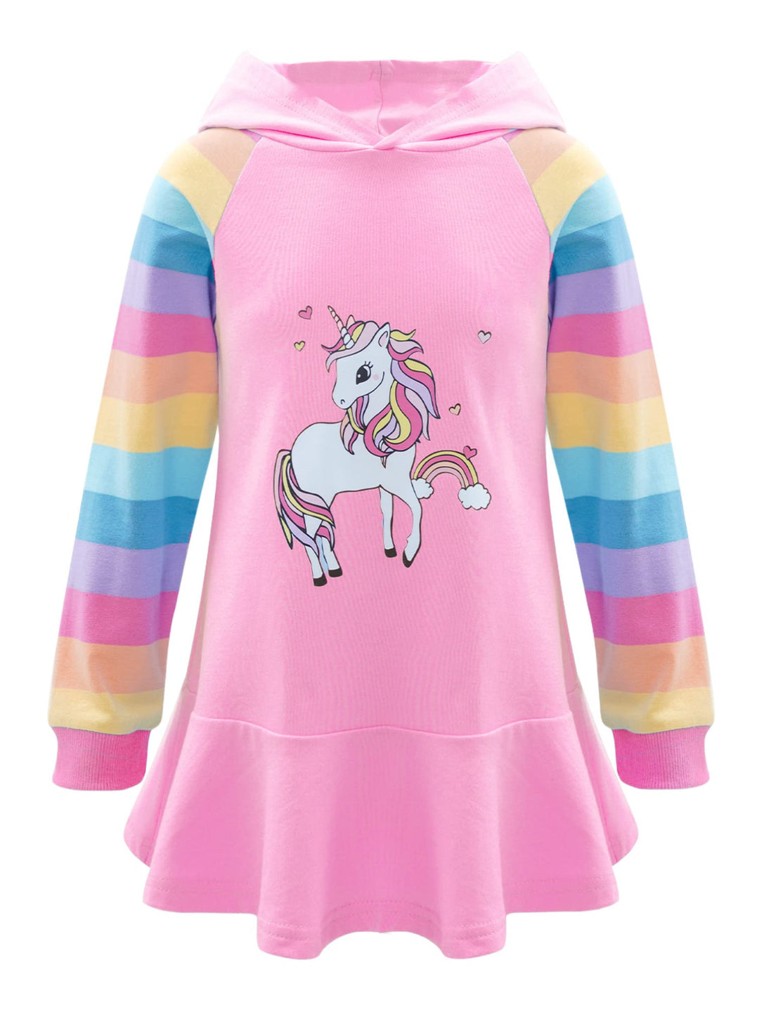 TiaoBug Mädchen Kapuzenpullover Langarm Sweatkleid mit Kapuze Einhörner Aufdruck Hoodie Cartoon Top