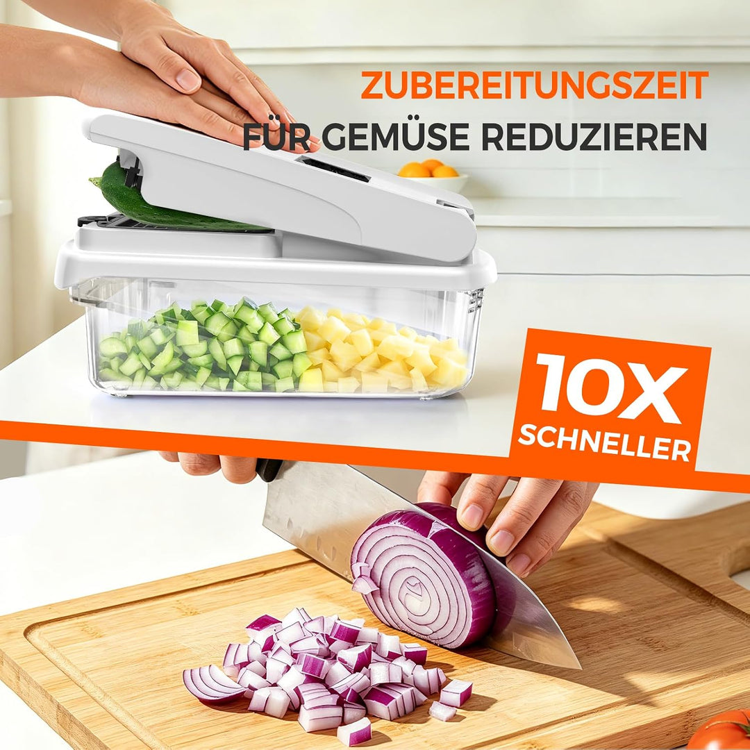 8-in-1 Multifunktionaler Gemüseschneider &amp; Mandoline Gemüsehobel | 8 Rostfreie Edelstahlklingen mit
