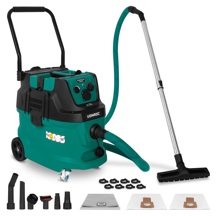 VONROC M-Klasse Nass Trockensauger 1600W 22kPa mit HEPA H14 Filter Auto Pulsreinigung Steckdose 2000