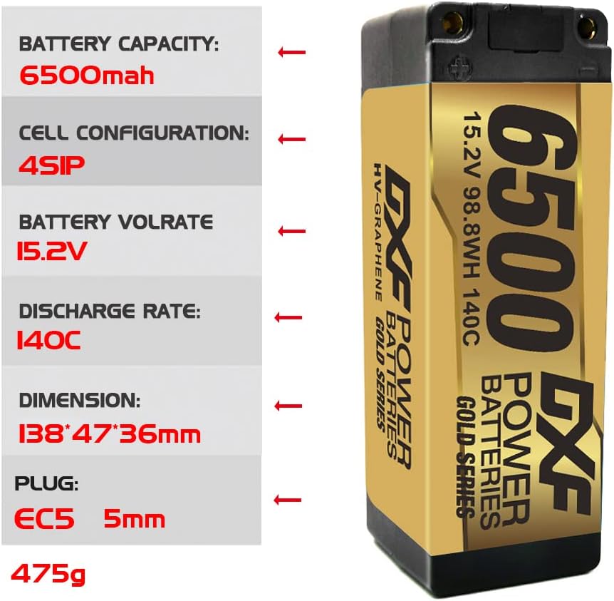 DXF 4S 6500mAh 15.2V 140C Batterie Lipo Haute capacité Hardcase Avec Prise EC5 5mm Bullet Plug Pour