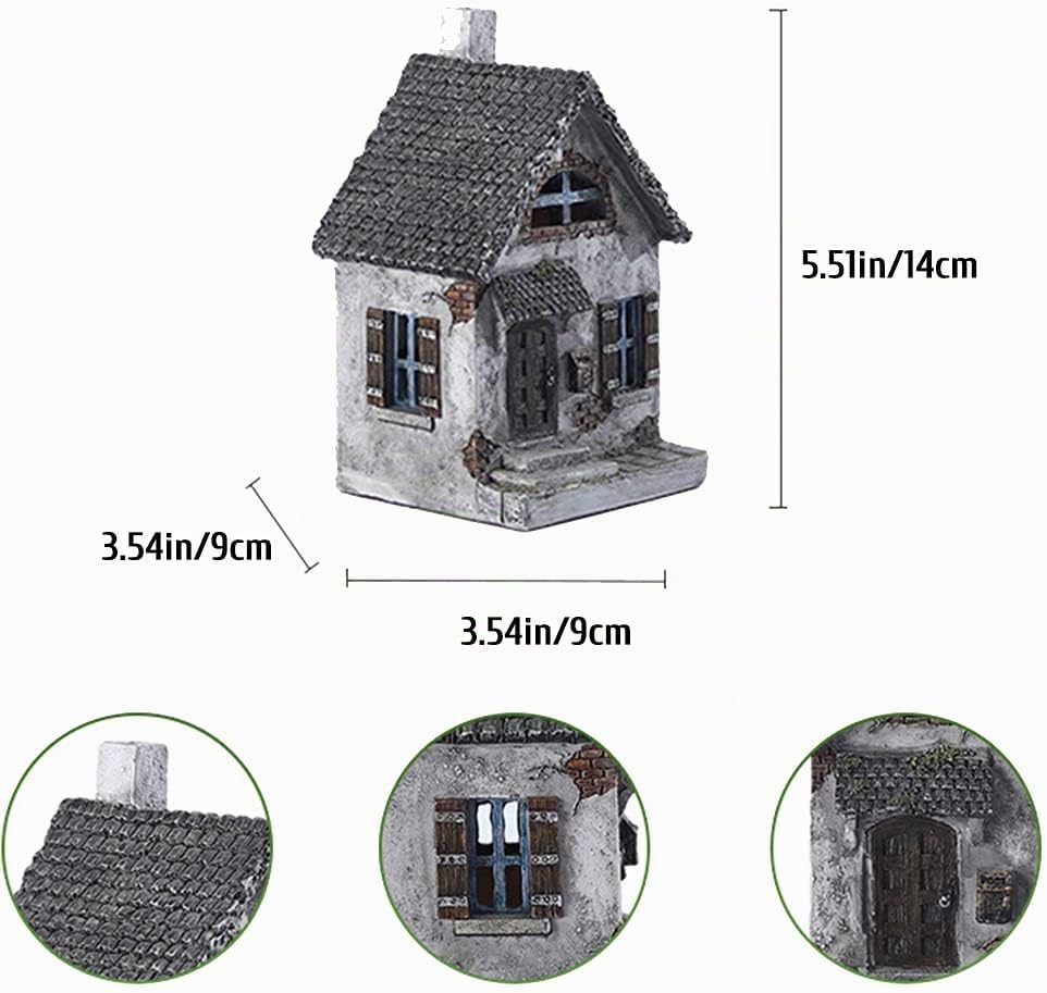Feenhaus, 14cm Miniatur Pastoral kleines Haus Harz Retro Elfenhaus Miniatur Landschaft Gartenfigur G