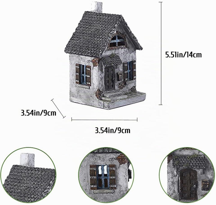 Feenhaus, 14cm Miniatur Pastoral kleines Haus Harz Retro Elfenhaus Miniatur Landschaft Gartenfigur G