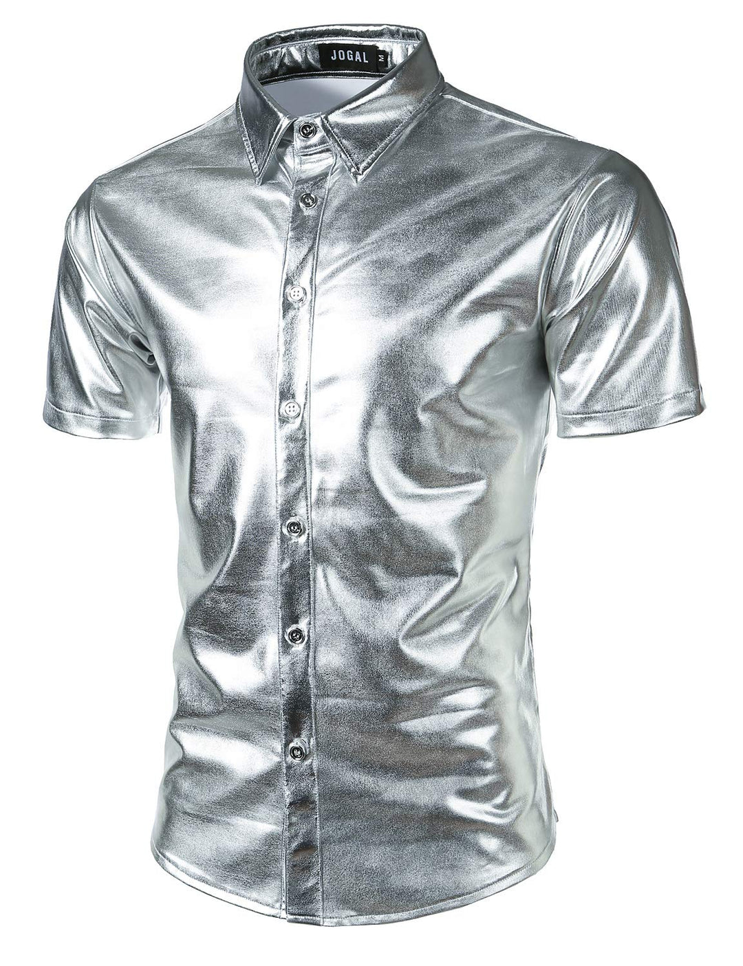 JOGAL Herren Metallic Glänzend Bronzing Nachtklub Party Hemd Silber M, Silber M