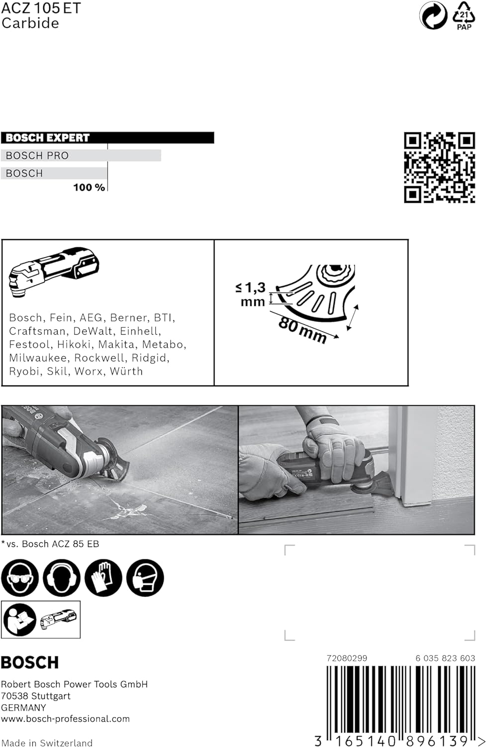 Bosch Professional 5x Segmentsägeblatt Expert MultiMaterial ACZ 105 ET (für Faserkunststoffe GFK, CF