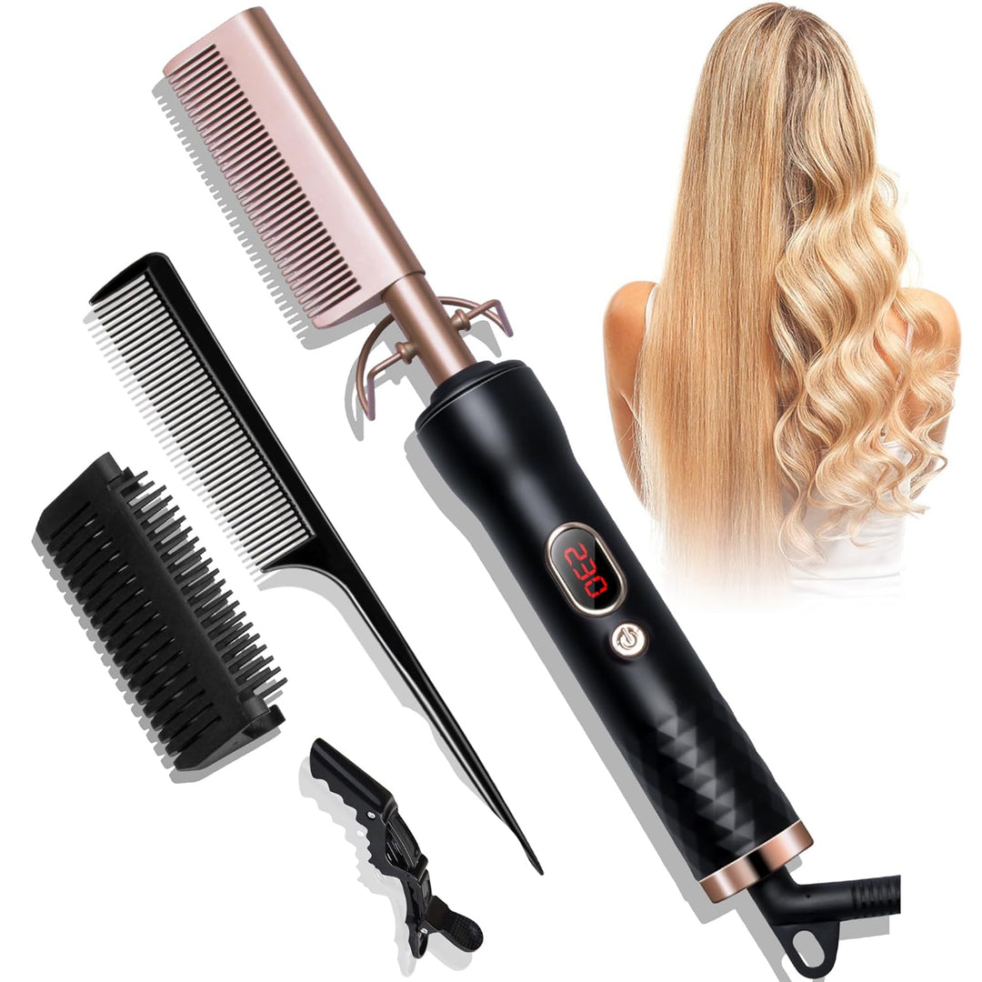 UKLISS Hot Comb, Haarglätter Kamm, Glättkamm, Hot Comb for Wig, Thermal Brush mit LCD 120-230℃, Hair
