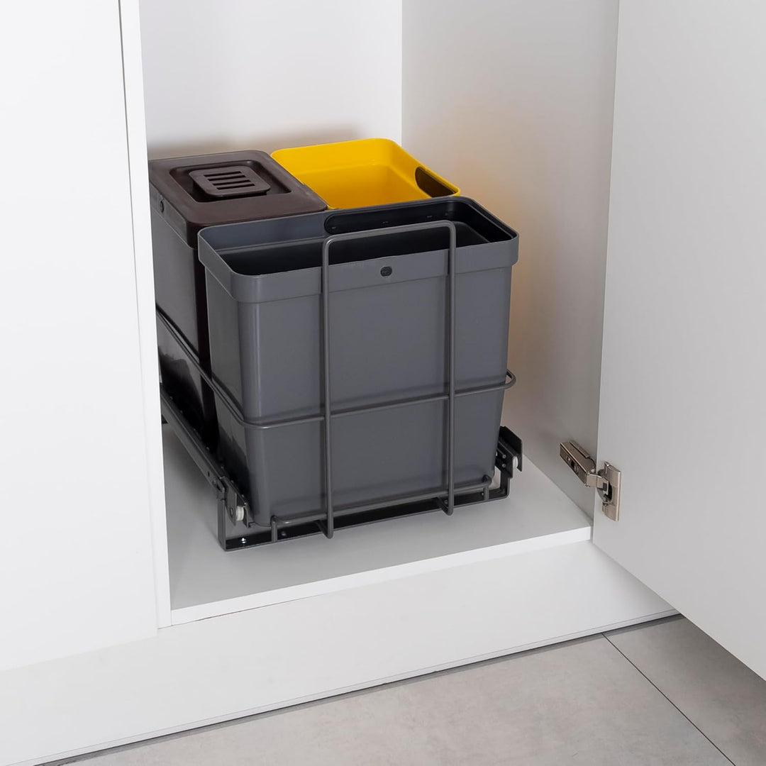 LM 64/3a Einbau Mülleimer ausziehbar mit 3 Abfalleimer (1x11L, 2x8L) in Farben anthrazitgrau, gelb,