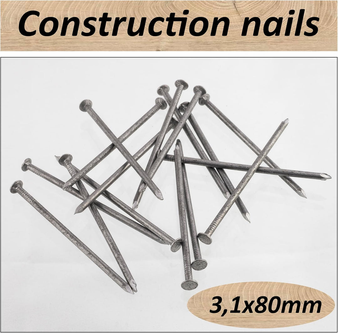 AERZETIX – C70856 – Set mit 300 Flachkopfnägeln Ø3,1 x 80 mm – Kopfdurchmesser Ø7 mm - aus stahl - s