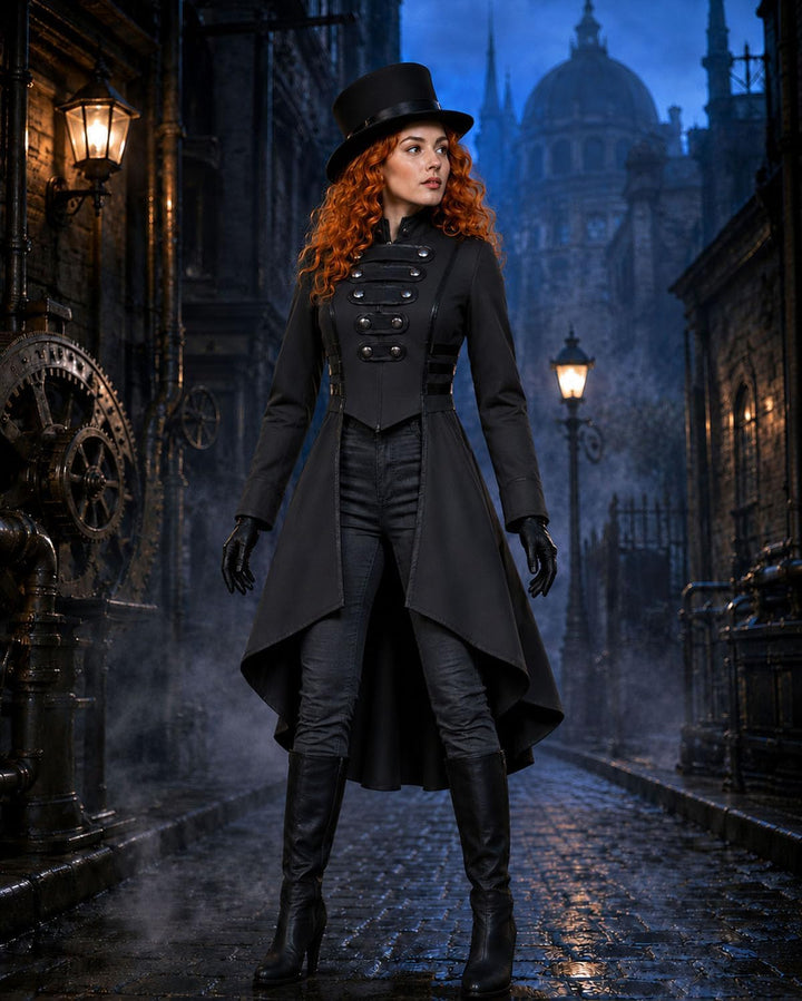 Damen Steampunk Vintage Frack Jacke Unregelmässiger Saum Gothic Kleidung Viktorianischer Gehrock Lan