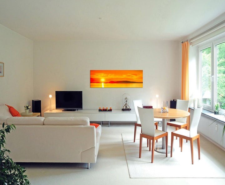 Augenblicke Wandbilder Leinwandbild als Panorama in 150x50cm Meer Berge Sonnenuntergang