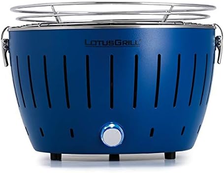 LotusGrill S Small Kompakt Tiefblau der raucharme Holzkohle-/Tischgrill Stromversorgung via USB-Ansc