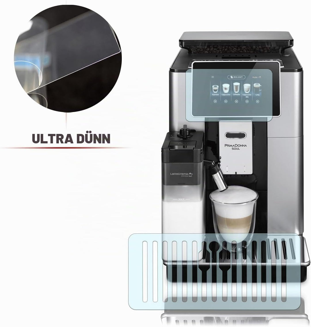 Abtropfblech Kratzschutz Folie und Display Schutzfolie geeignet für DeLonghi PrimaDonna Soul Ecam 61